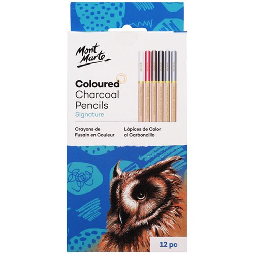 MONT MARTE COLOURED CHARCOAL Pencils 12 Pieces